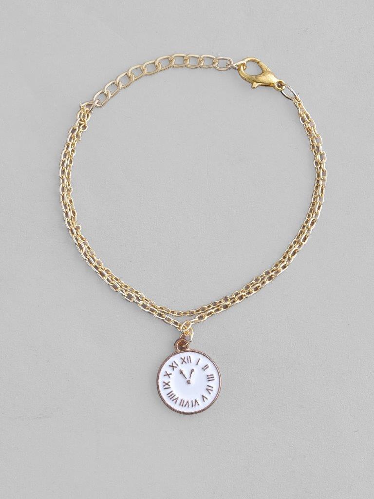 VOJ Gold Plated White Clock Charm Bracelet - Distacart