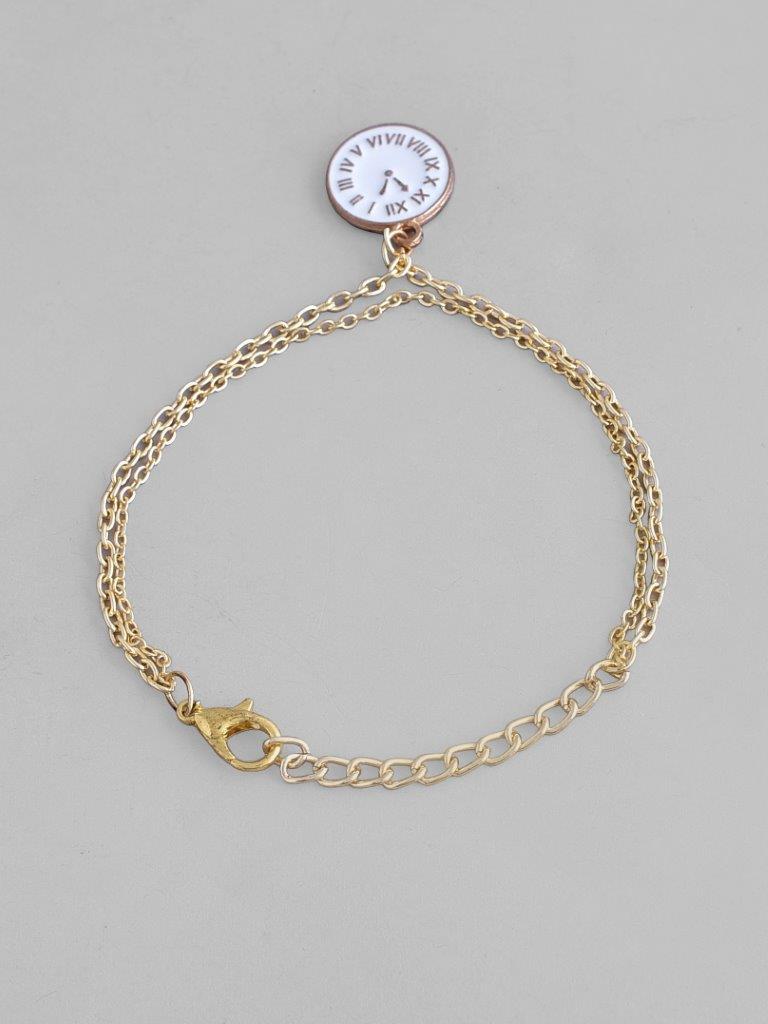 VOJ Gold Plated White Clock Charm Bracelet - Distacart