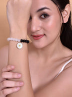 VOJ Black White Beads White Flower Elastic Bracelet - Distacart