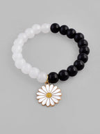 VOJ Black White Beads White Flower Elastic Bracelet - Distacart