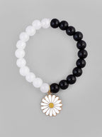 VOJ Black White Beads White Flower Elastic Bracelet - Distacart