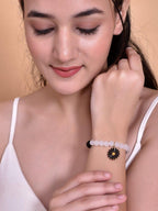 VOJ Black White Beads Black Flower Elastic Bracelet - Distacart