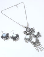 VOJ Oxidised Silver Plated Mirror And Ghungharoo Beads Jewellery Set