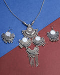 VOJ Oxidised Silver Plated Mirror And Ghungharoo Beads Jewellery Set