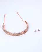 VOJ Gold-Polished Double Line Stone Studded Choker Jewellery Set