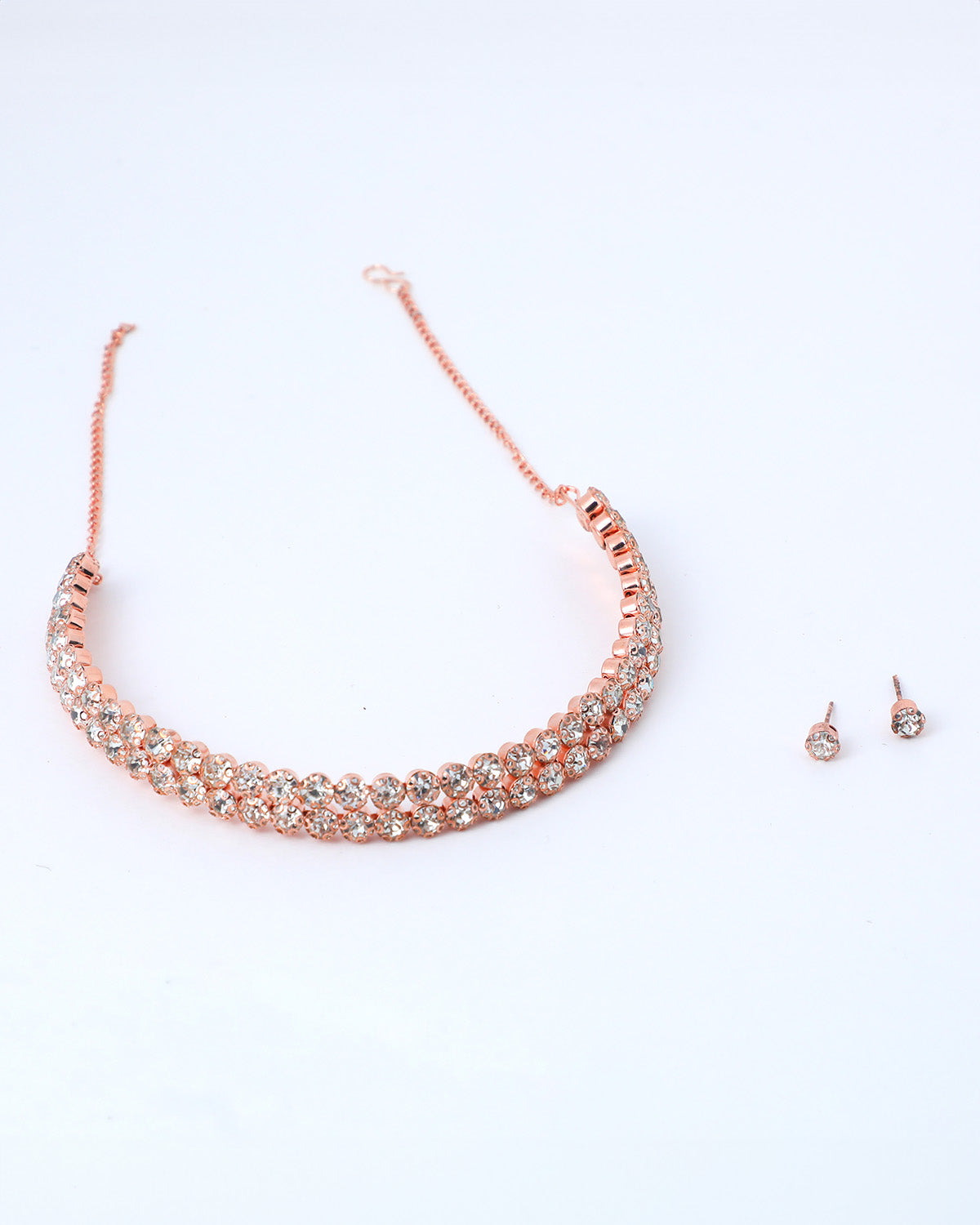 VOJ Gold-Polished Double Line Stone Studded Choker Jewellery Set
