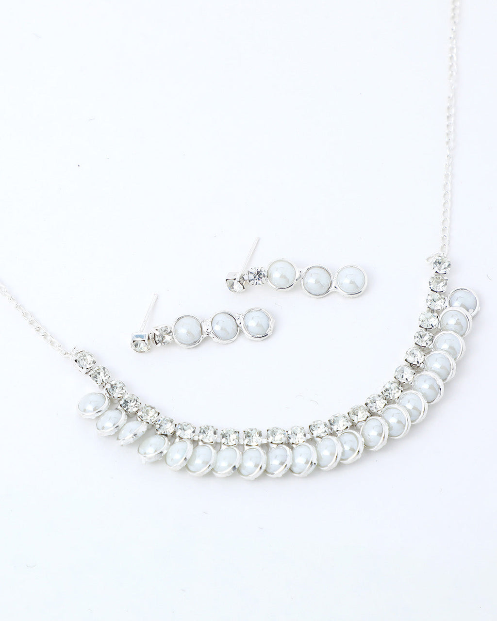 VOJ Silver Plated White Pearl Studded Choker Jewellery Set