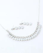VOJ Silver Plated White Pearl Studded Choker Jewellery Set