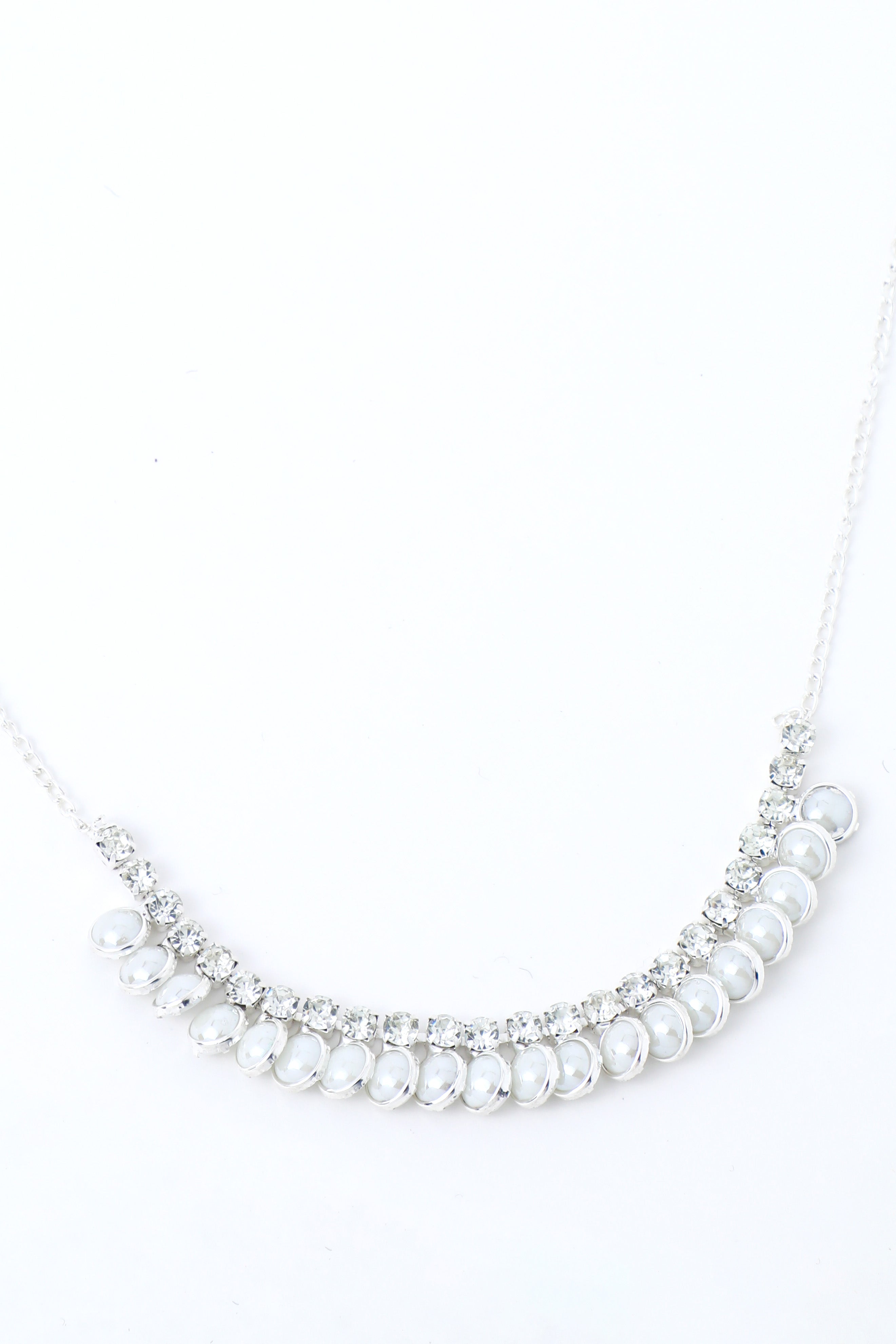 VOJ Silver Plated White Pearl Studded Choker Jewellery Set