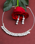 VOJ Silver Plated White Pearl Studded Choker Jewellery Set