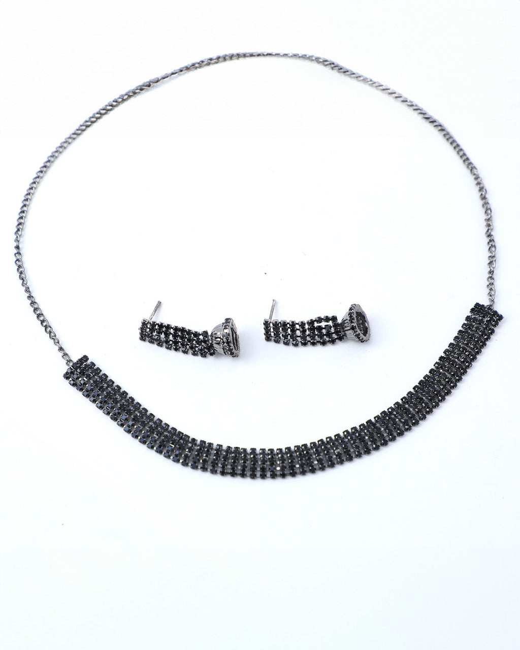 VOJ Black Stone Studded Choker Jewellery Set