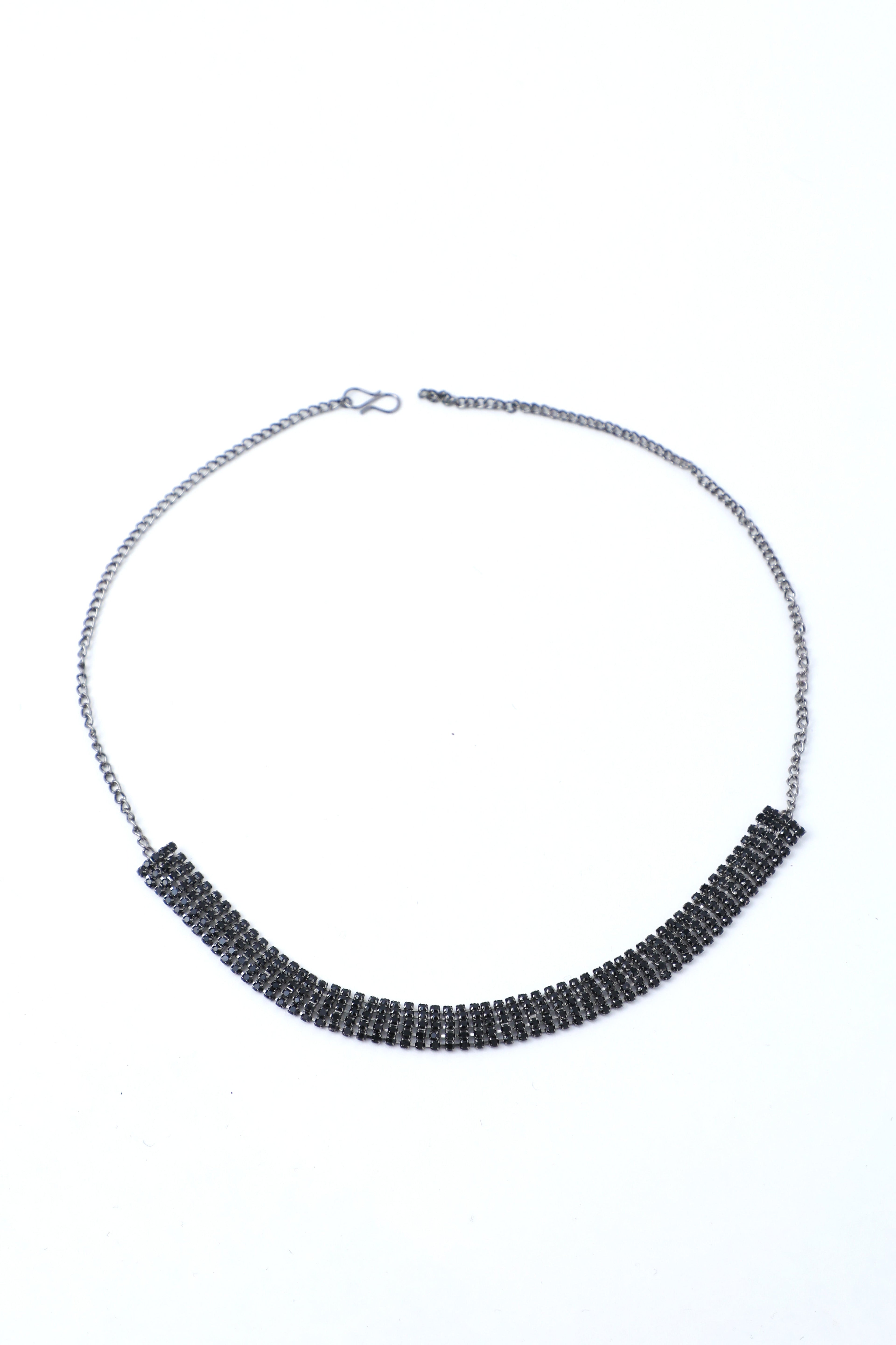 VOJ Black Stone Studded Choker Jewellery Set