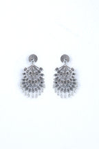 VOJ Silver Plated Oxidised Peacock Shaped Studded Earrings - Distacart