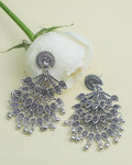 VOJ Silver Plated Oxidised Peacock Shaped Studded Earrings - Distacart