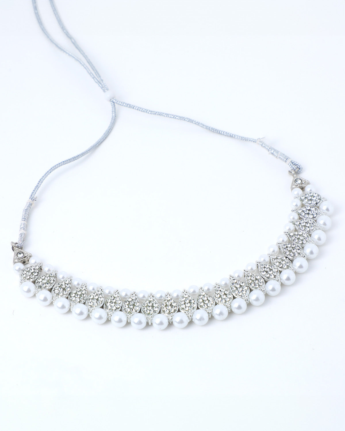 VOJ Silver Plated White Beads And Stone Studded Choker Jewellery Set With Mang Tikka - Distacart