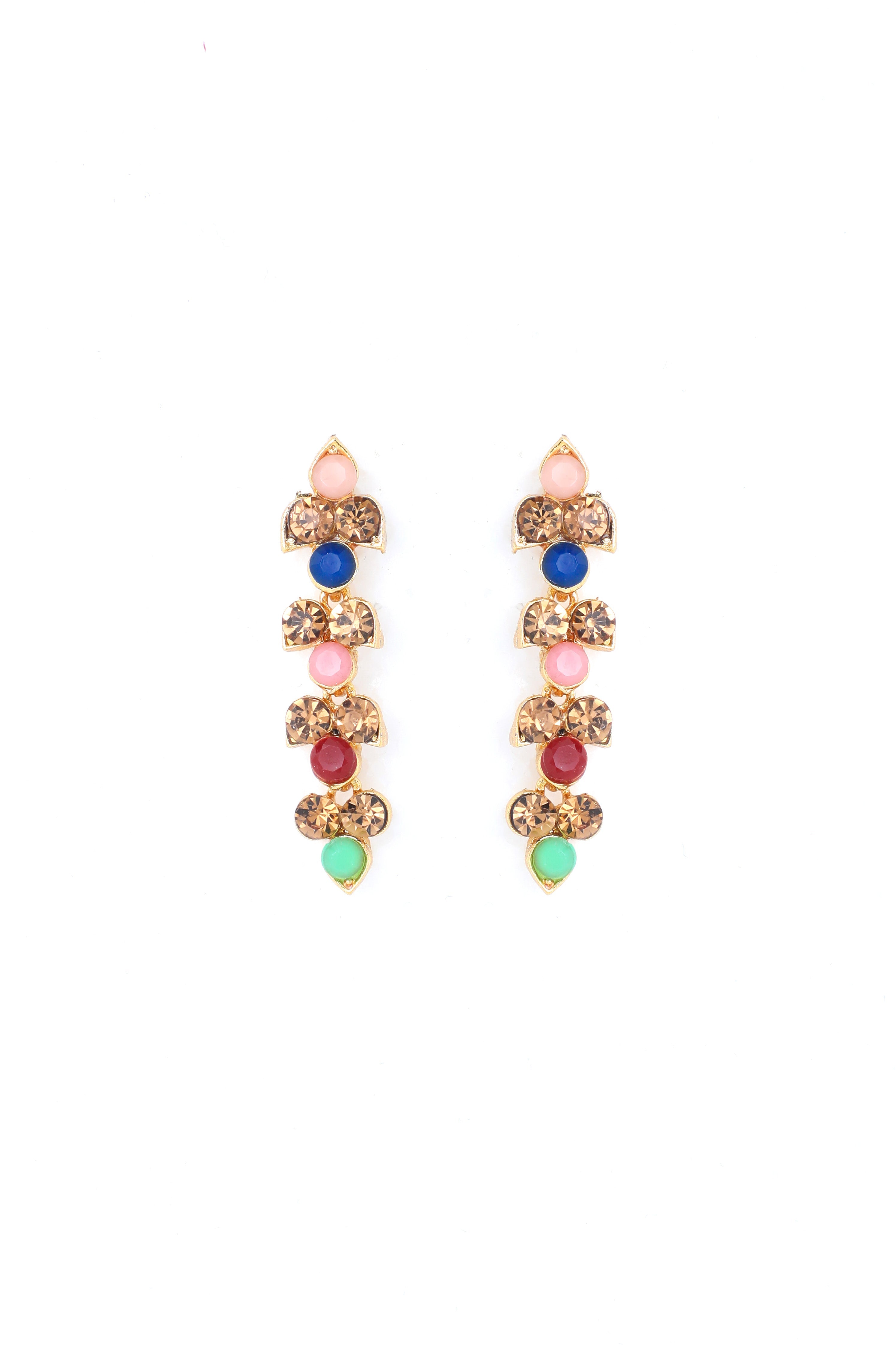 VOJ Gold Plated Multi Colored Stone Studded Choker Necklace And Earring Set - Distacart