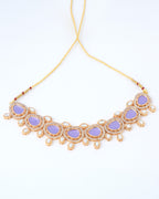 VOJ Gold-Polished Leavender Color Stone Kundan Studded Choker Jewellery Set
