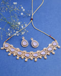 VOJ Gold-Polished Leavender Color Stone Kundan Studded Choker Jewellery Set