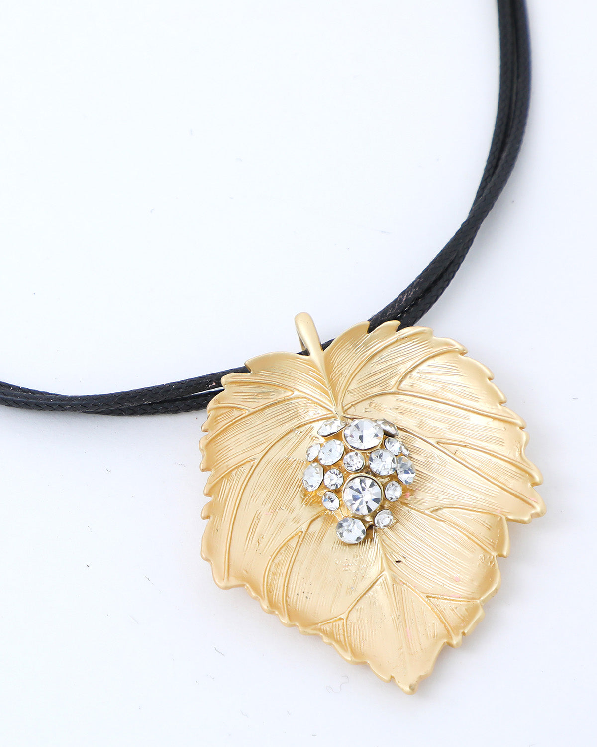 VOJ Leaf Shaped Gold Pandent With Black Necklace