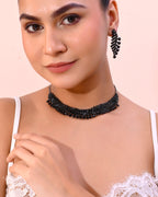 VOJ Black American Diamond Chokar Jewellery Set With Earrings