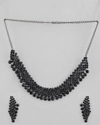 VOJ Black American Diamond Chokar Jewellery Set With Earrings