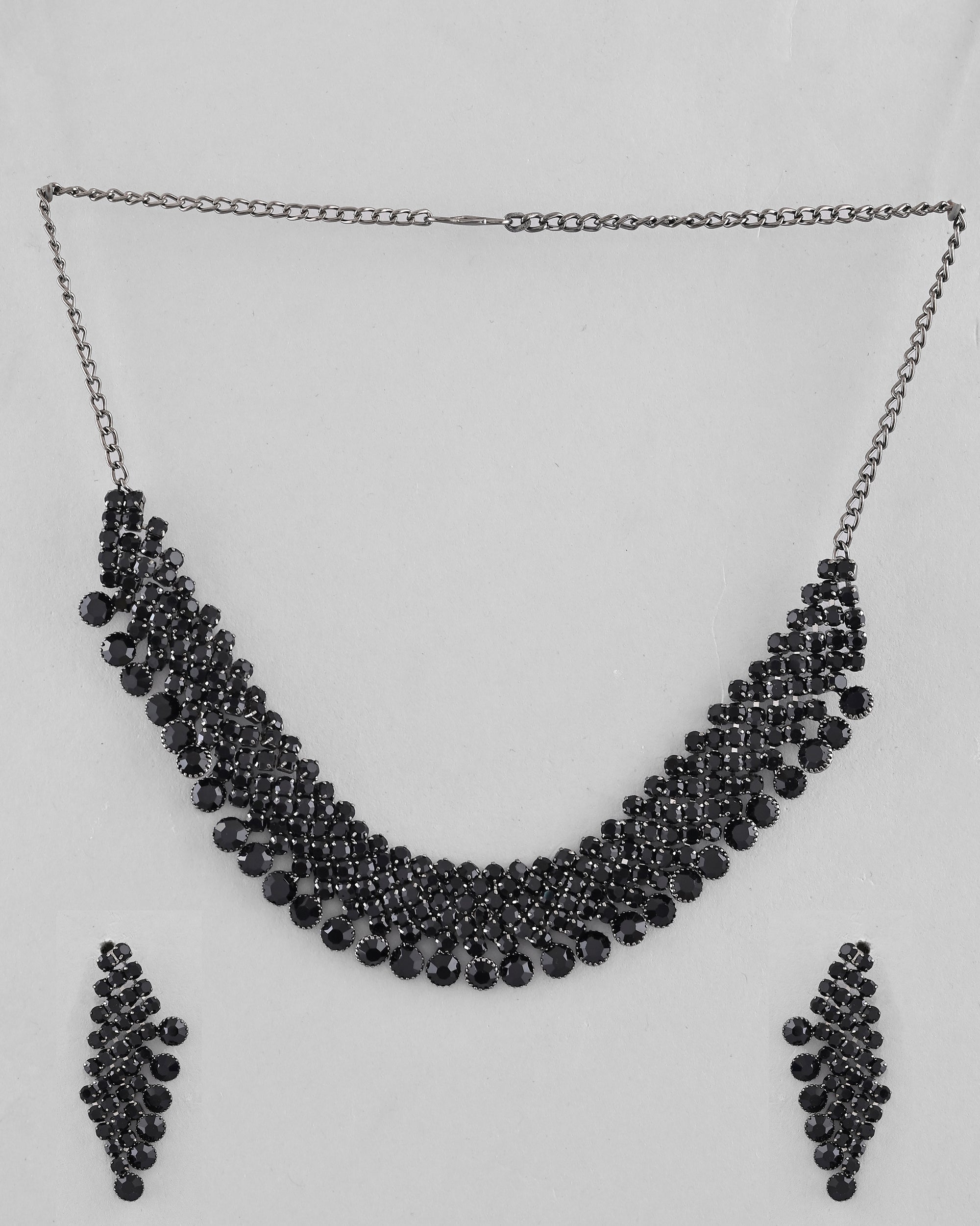 VOJ Black American Diamond Chokar Jewellery Set With Earrings