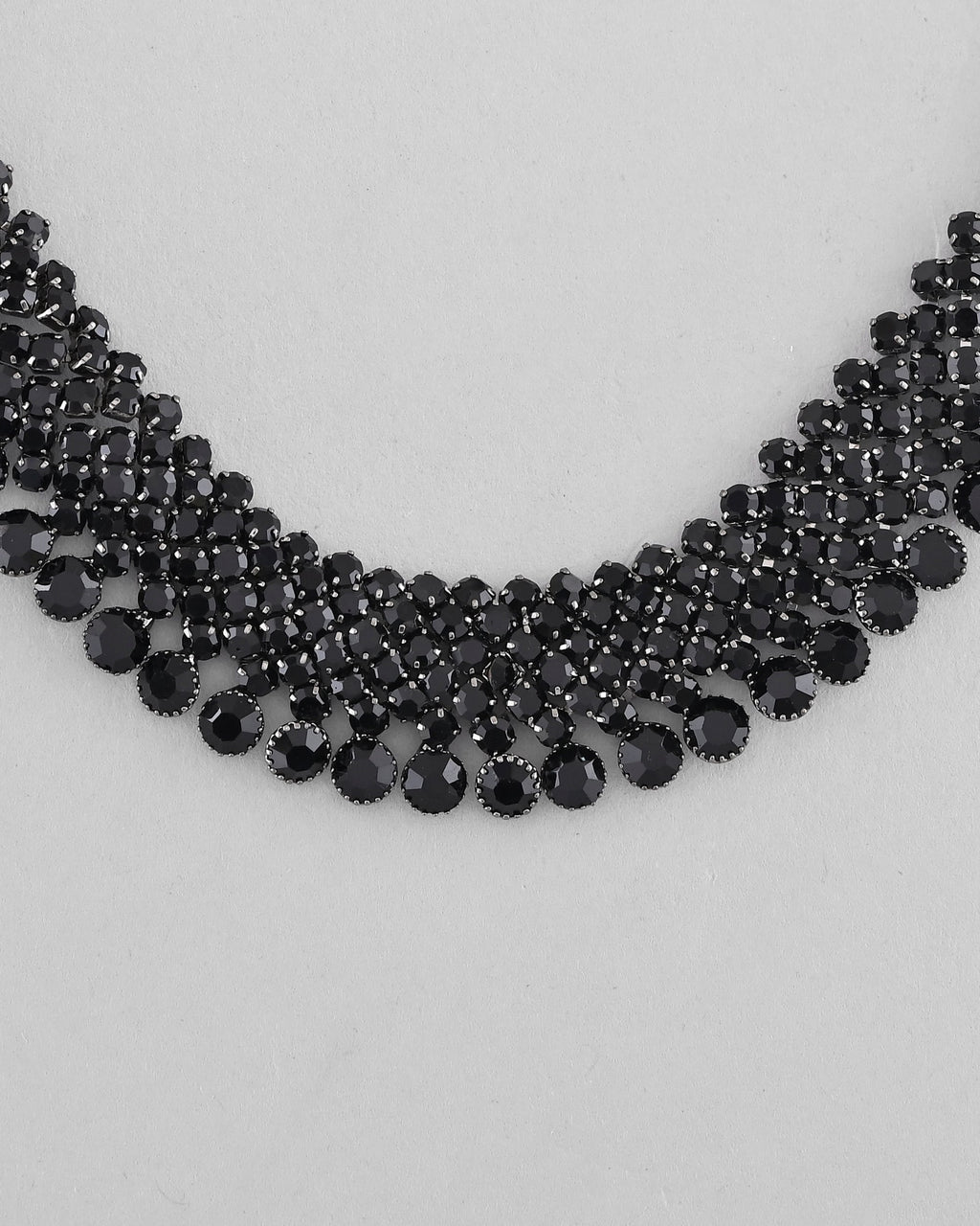 VOJ Black American Diamond Chokar Jewellery Set With Earrings