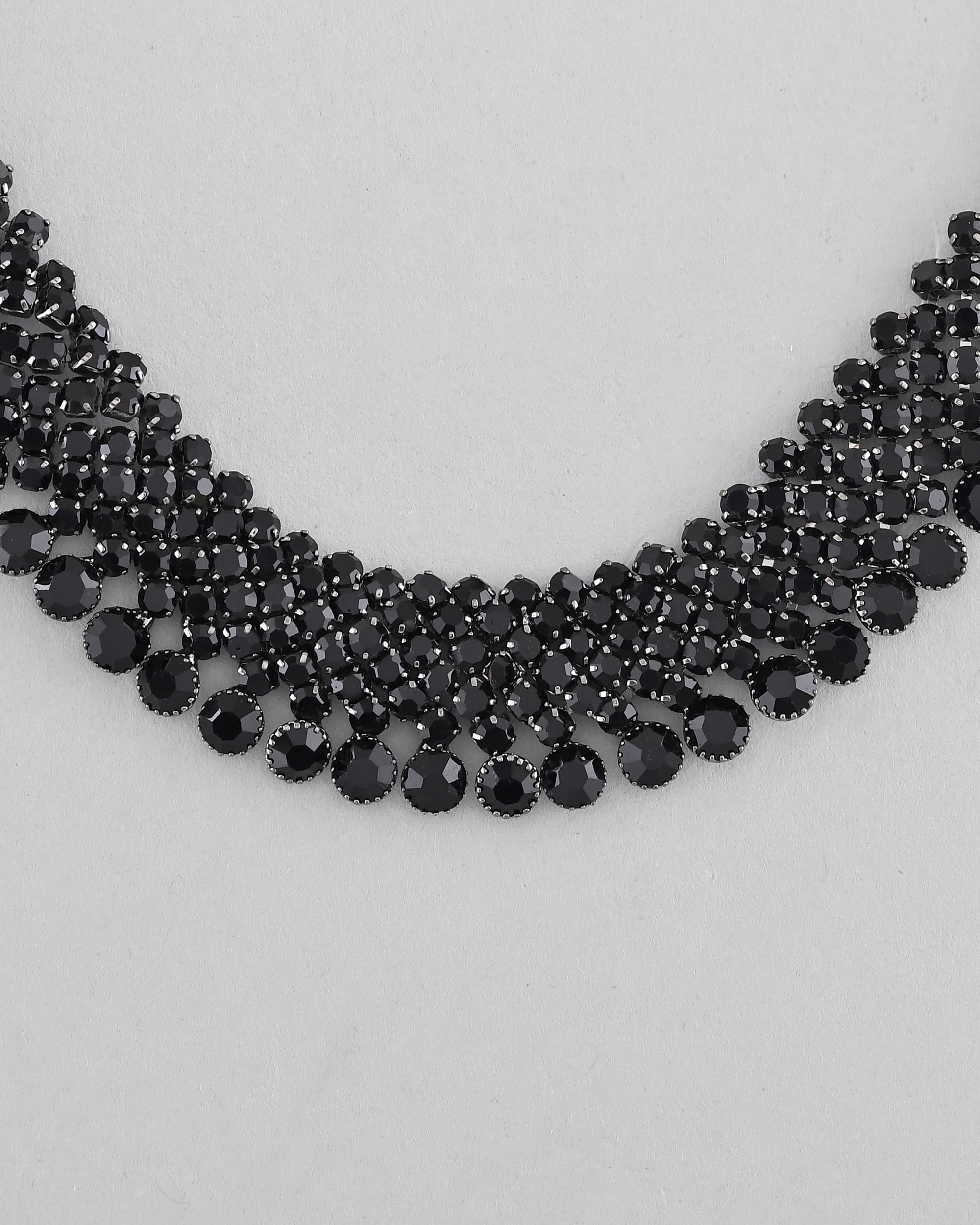 VOJ Black American Diamond Chokar Jewellery Set With Earrings