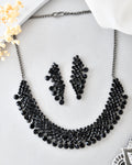 VOJ Black American Diamond Chokar Jewellery Set With Earrings
