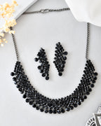 VOJ Black American Diamond Chokar Jewellery Set With Earrings