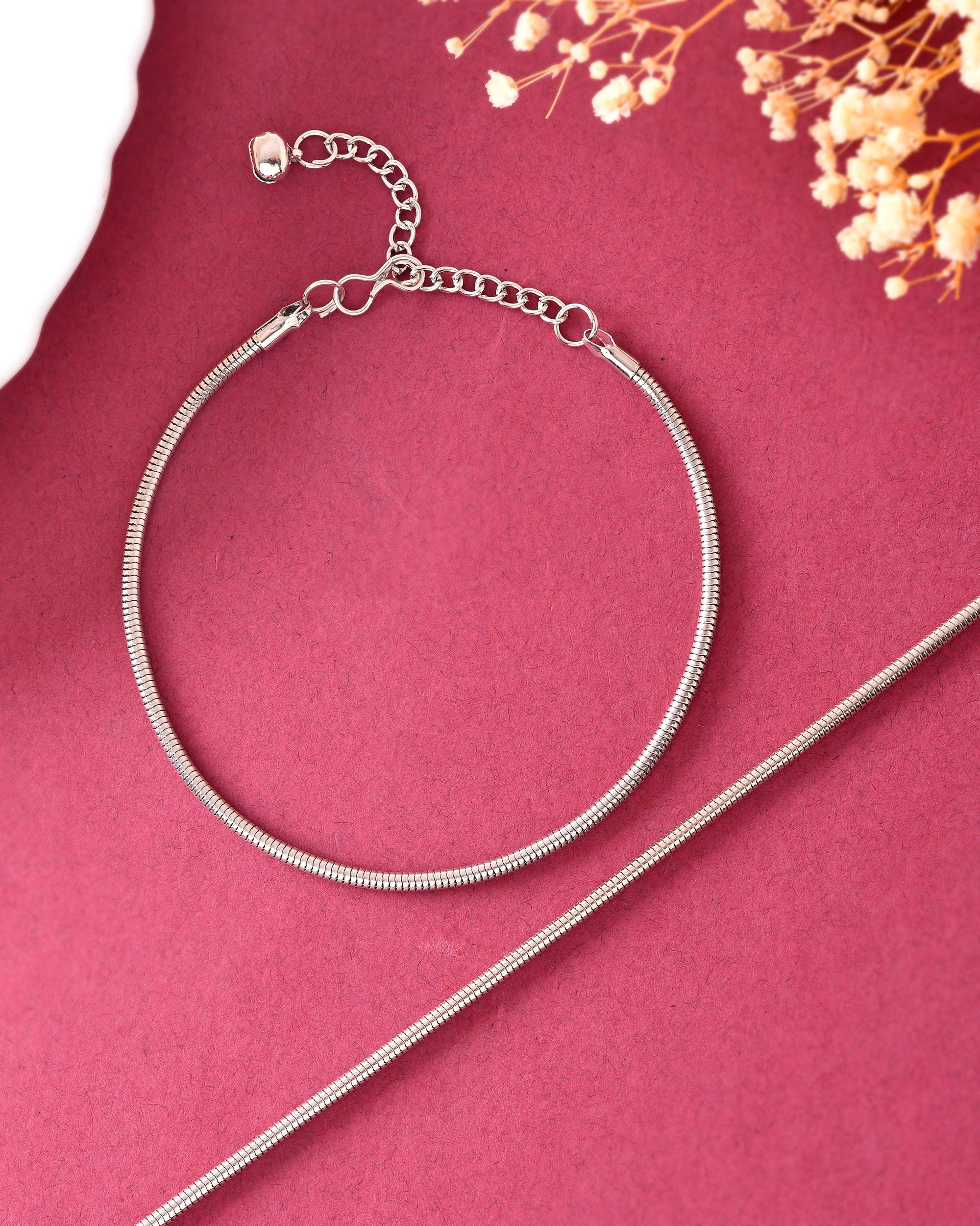 VOJ Set Of 2 Silver Plated Snake Anklet - Distacart
