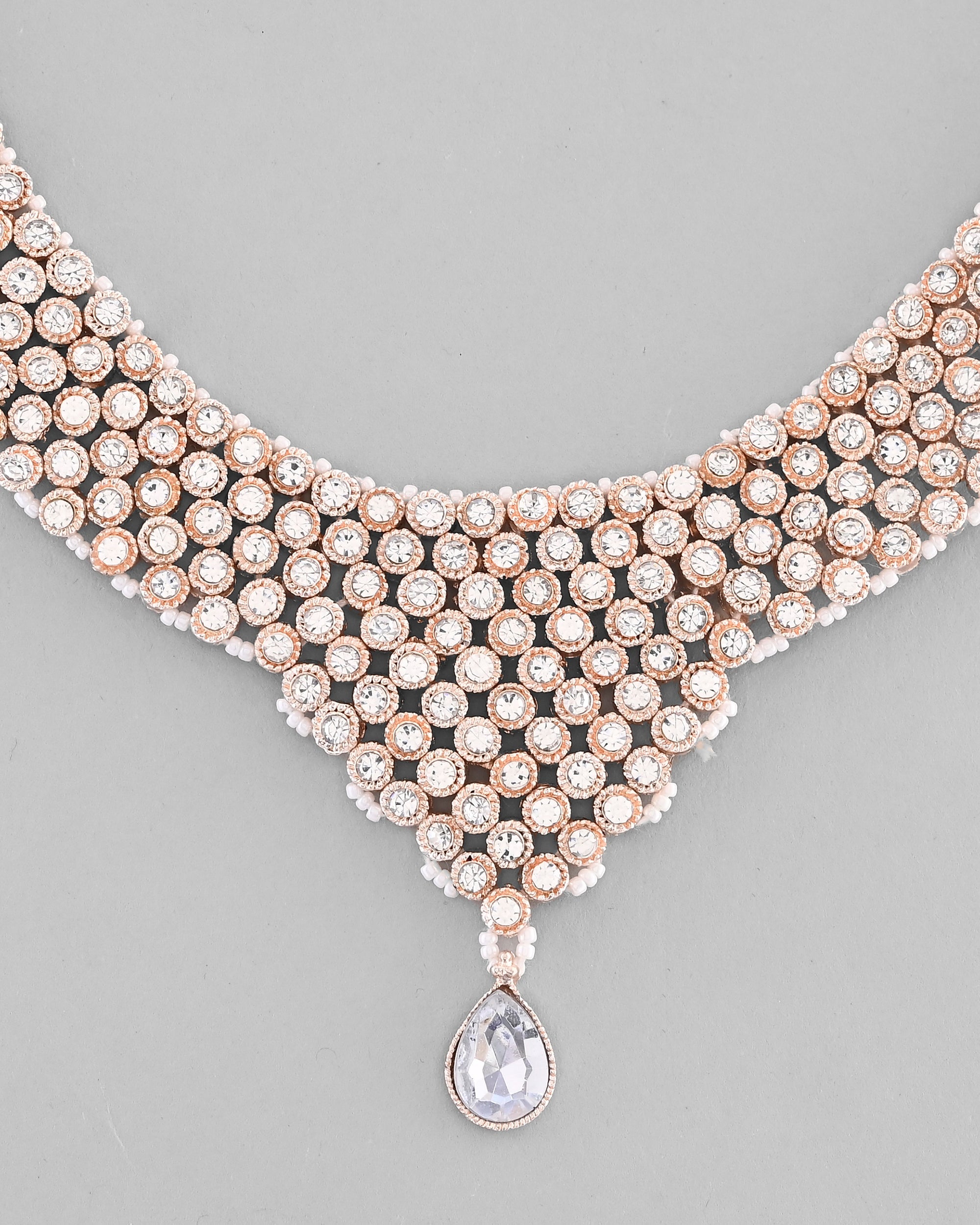 VOJ Silver Plated Party Wear AD Choker Necklace Jewellery Set