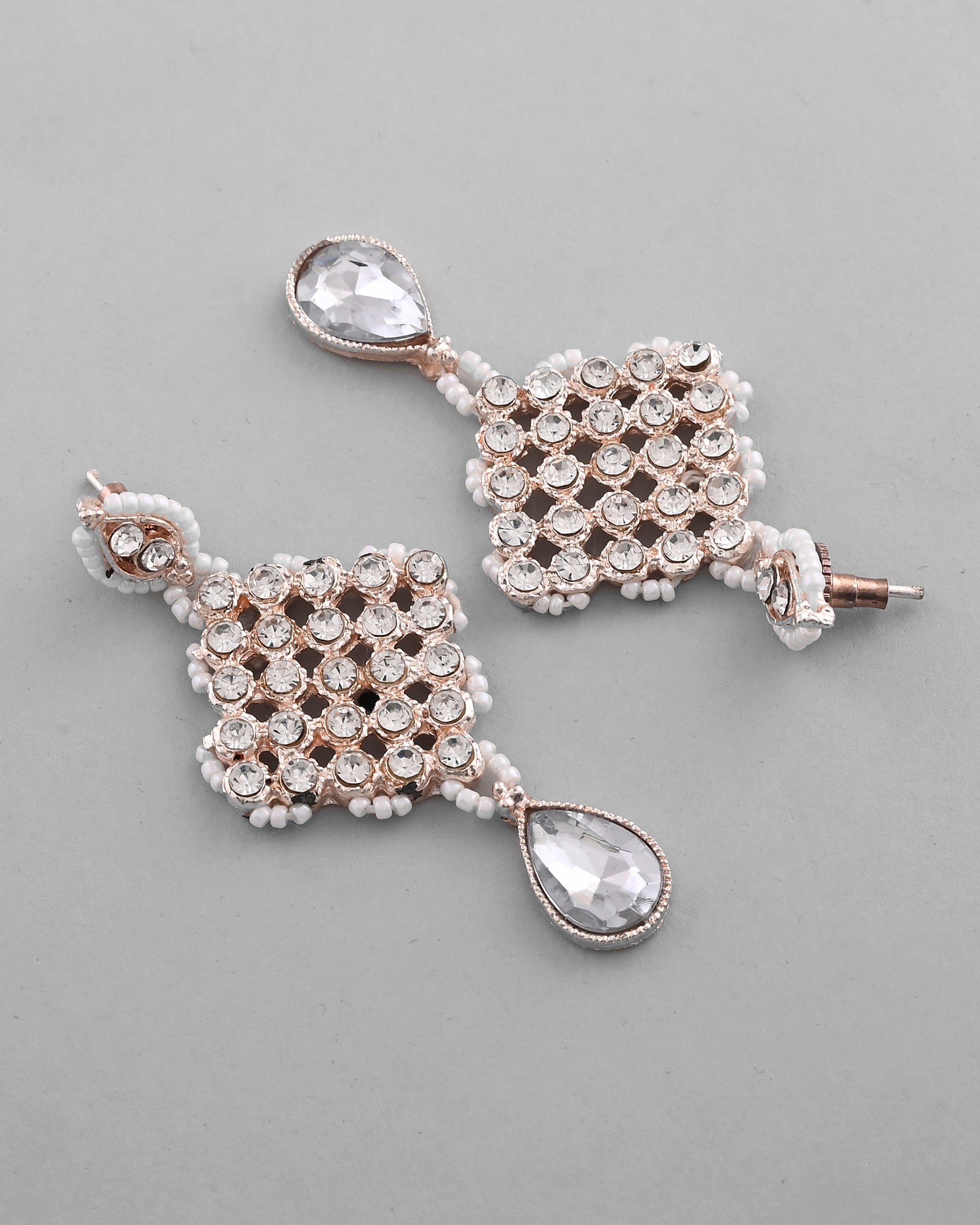 VOJ Silver Plated Party Wear AD Choker Necklace Jewellery Set