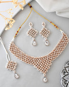 VOJ Silver Plated Party Wear AD Choker Necklace Jewellery Set