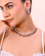 VOJ Gold-Polished Black & White Stone Studded Jewellery Set