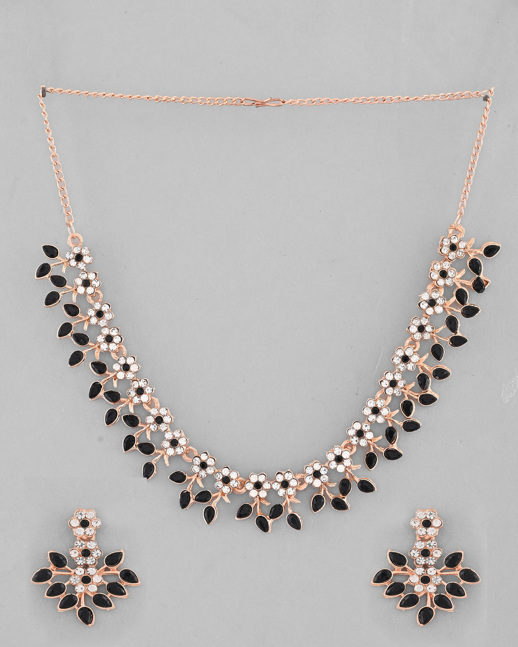 VOJ Gold-Polished Black & White Stone Studded Jewellery Set