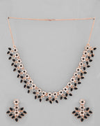 VOJ Gold-Polished Black & White Stone Studded Jewellery Set