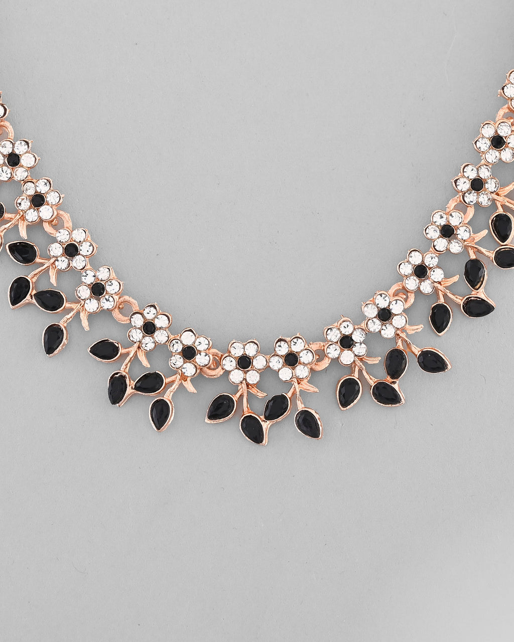 VOJ Gold-Polished Black & White Stone Studded Jewellery Set