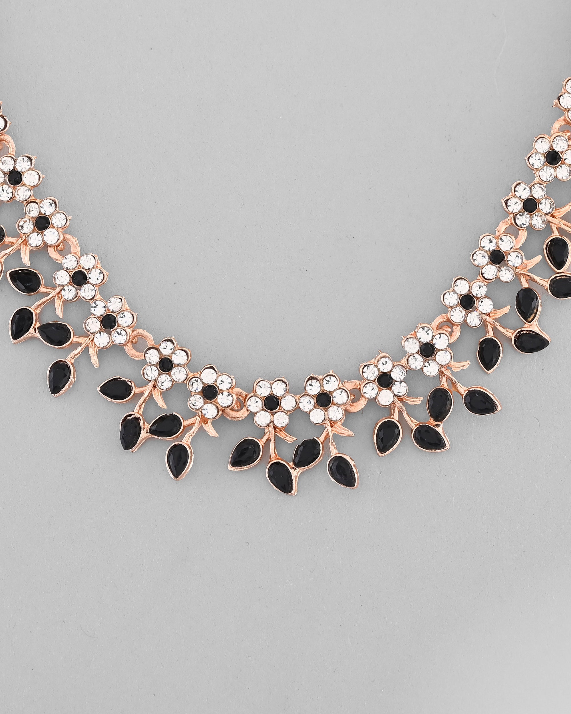 VOJ Gold-Polished Black & White Stone Studded Jewellery Set