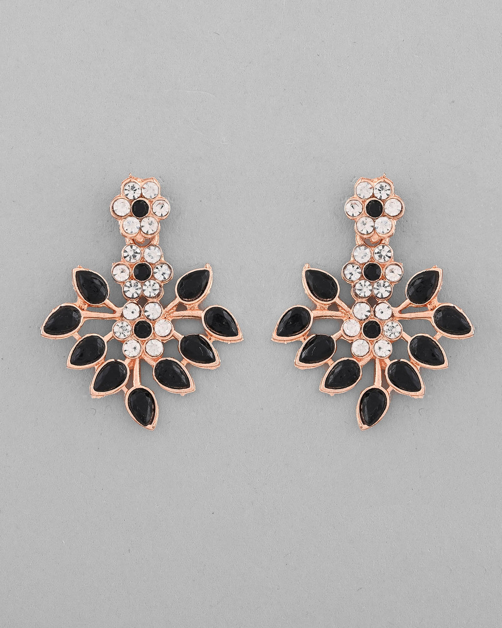 VOJ Gold-Polished Black & White Stone Studded Jewellery Set