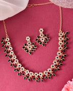 VOJ Gold-Polished Black & White Stone Studded Jewellery Set
