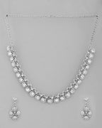 VOJ AD Stone Studded Silver Plated Necklace and Earrings Set
