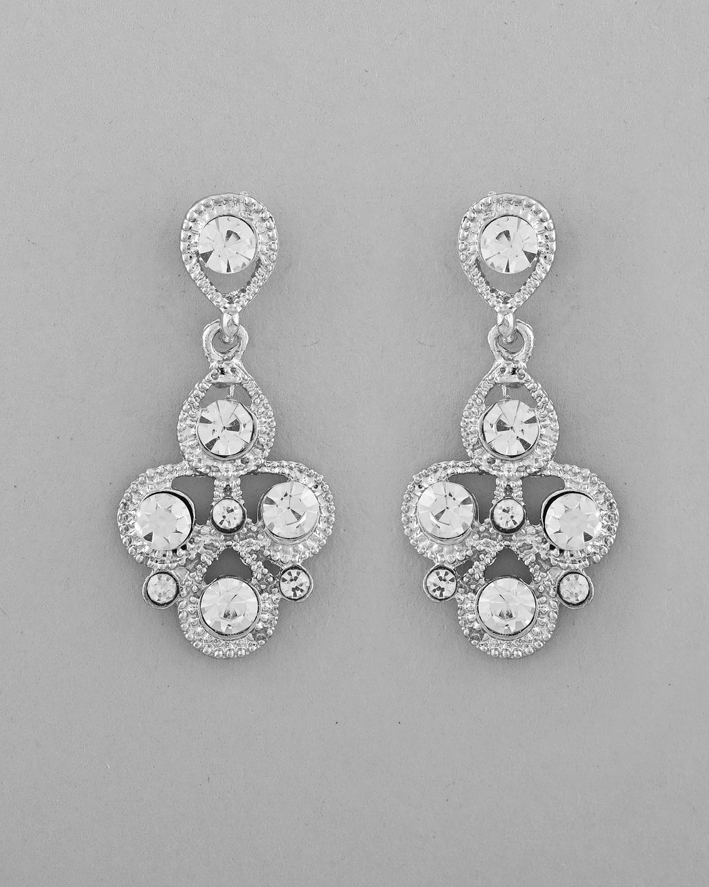 VOJ AD Stone Studded Silver Plated Necklace and Earrings Set