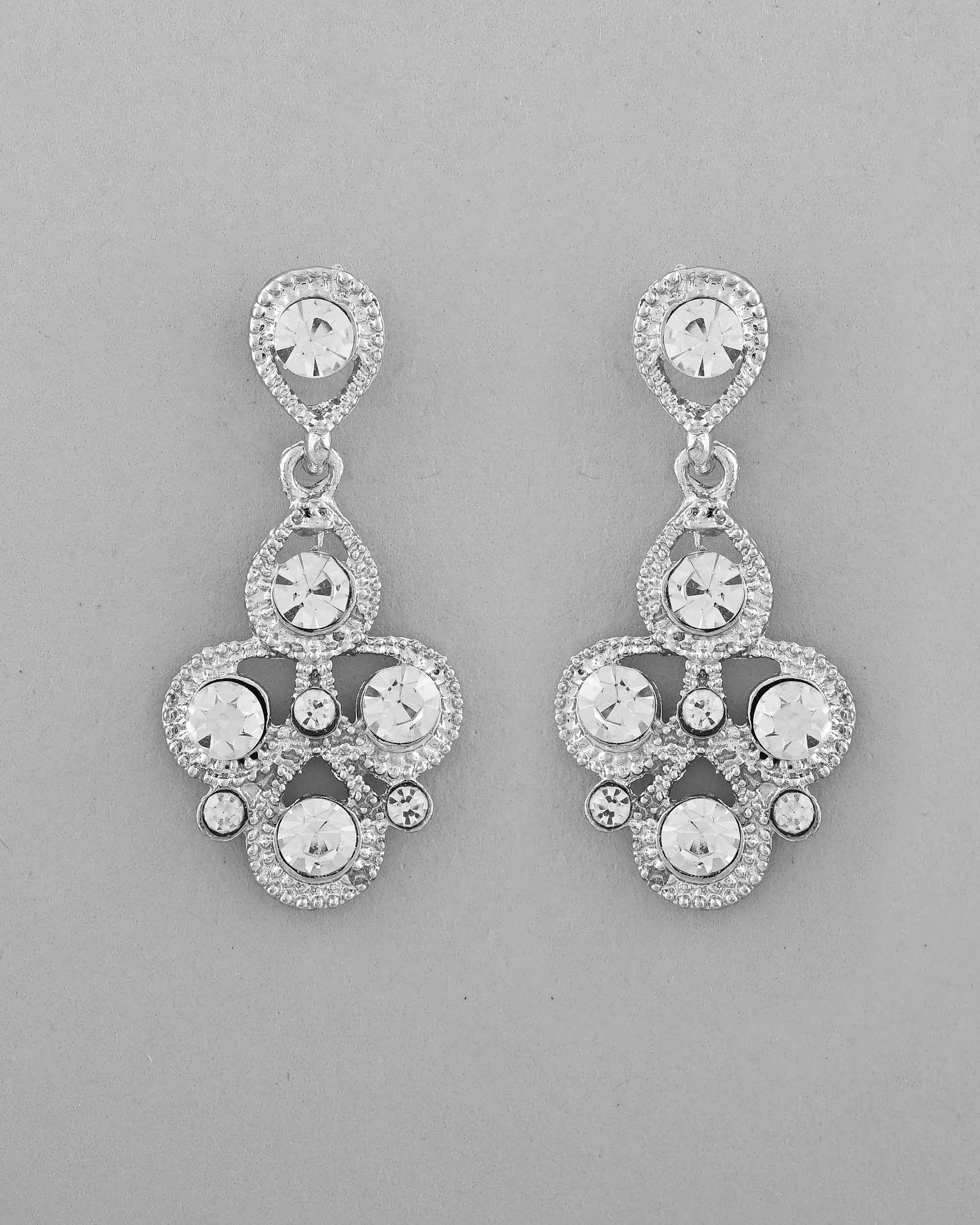 VOJ AD Stone Studded Silver Plated Necklace and Earrings Set