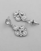 VOJ AD Stone Studded Silver Plated Necklace and Earrings Set