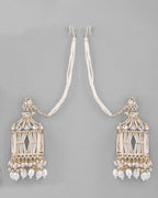 VOJ Gold-Polished Handcrafted Pearls Beaded ChandBali Earrings with Kan Chain