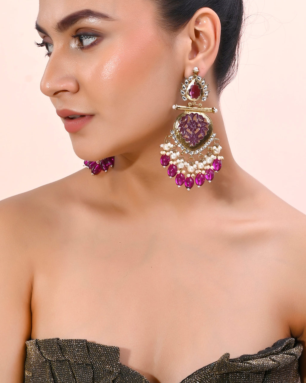 VOJ Gold-Polished Purple Colour Drop And Dangle Statement Earrings - Distacart
