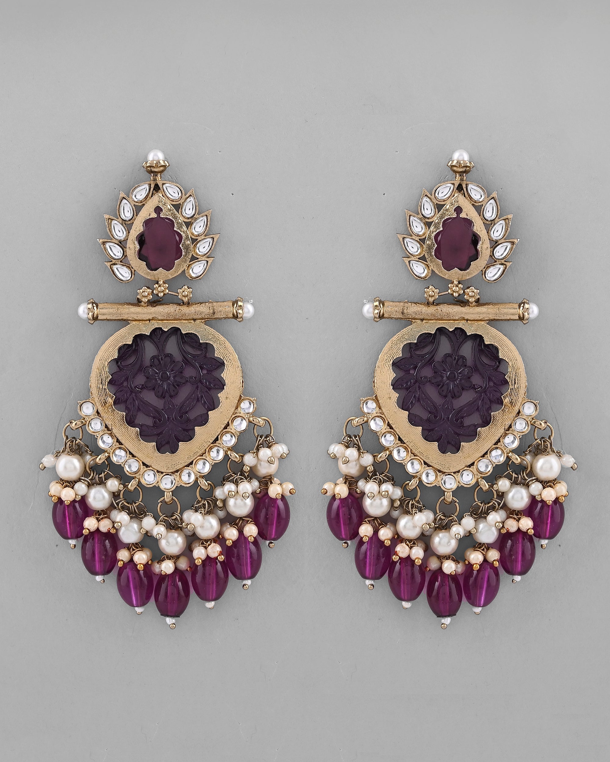 VOJ Gold-Polished Purple Colour Drop And Dangle Statement Earrings - Distacart