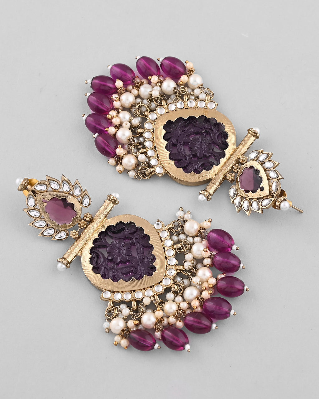 VOJ Gold-Polished Purple Colour Drop And Dangle Statement Earrings - Distacart