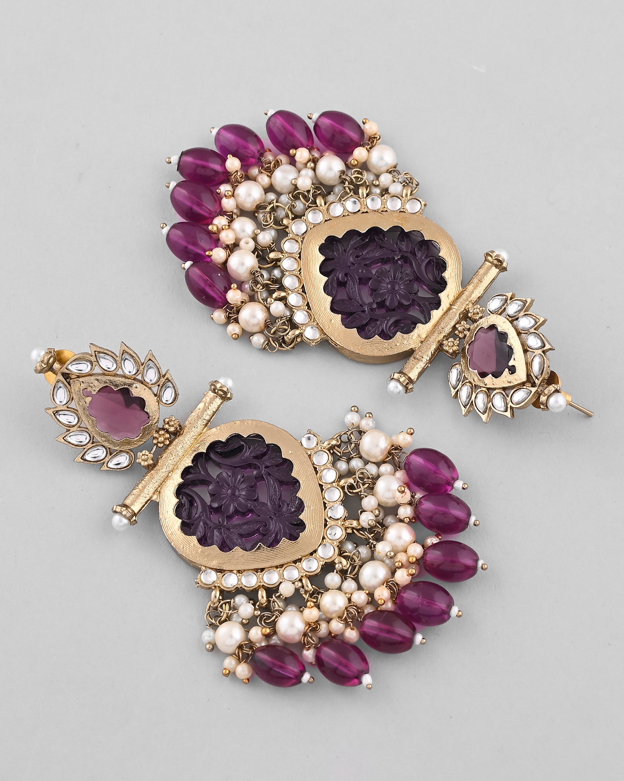 VOJ Gold-Polished Purple Colour Drop And Dangle Statement Earrings - Distacart